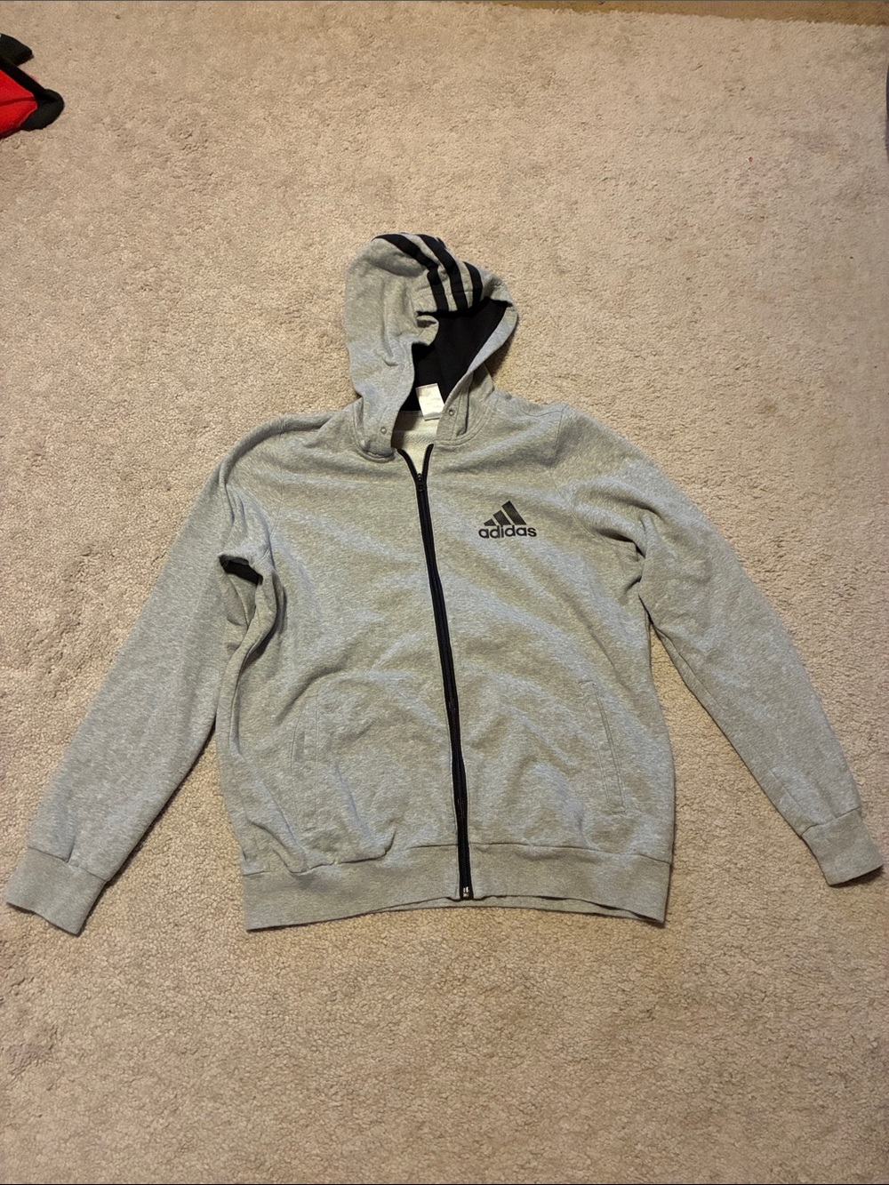 adidas Light Gray Full-Zip Hooded Jacket with Black Trim
